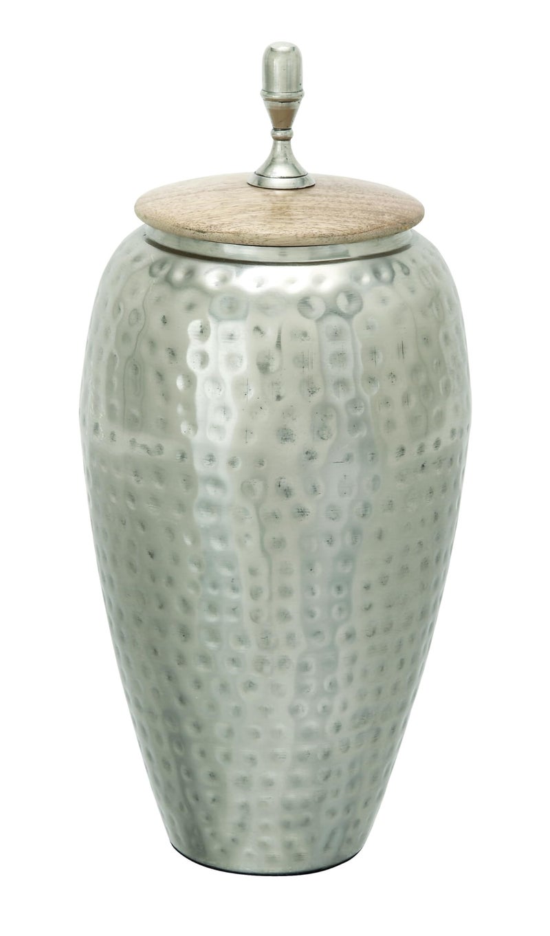 Deco 79 Metal Living Room Decorative Jars Decorative Container, Jar with Lid 7" x 7" x 16", Silver - Image 1